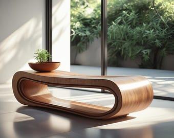 Sculptural Walnut Coffee Table: Modern Fluid Loop Design