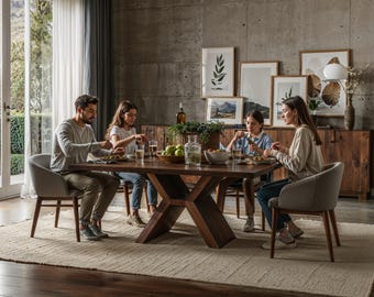 Solid Walnut Dining Table – Handmade Sculptural X Base Modern Furniture