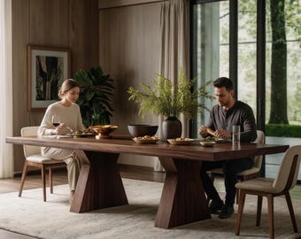 Handcrafted Solid Walnut Dining Table – Modern Natural Wood