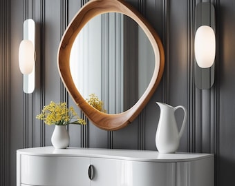 Espejo ovalado con marco de madera natural - Decoración de pared moderna