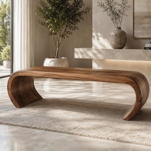 Handmade Walnut Wood Bench – Modern Minimalist Design, Elegant Curved Seating