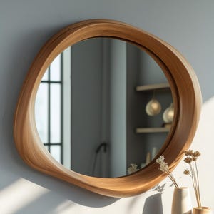 Natural Wood Veneer Mirror - Modern Wall Decor for Home - Elegant Wood Framed Mirror | Perfect for Minimalist Interiors and Living Spaces
