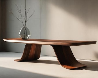 Modern Solid Walnut Bench – Handcrafted Curved Wood Design, Minimalist Entryway or Living Room Furniture