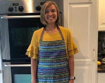 Colorful Guatemalan Apron. Adult size. [Adjustable Neck] Made in Guatemala. All proceeds used to sustain this project.