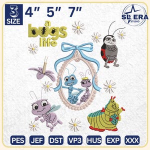 Magic Kingdom Embroidery Design, Bugs Story Embroidery Design, Floral Bugs Movie Cartoon Embroidery File, Nature-Inspired Embroidery