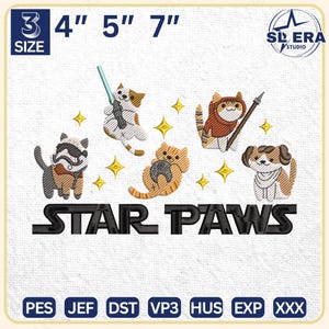 Cute Star Pawrs Embroidery Design, Funny Cat Embroidery Design, Sience Fiction Movie Characters Embroidery Design, Instant Download