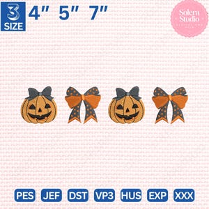 Halloween Pumpkin Embroidery Design: Coquette Bow Stitch File (Digital Download)