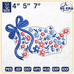 Diseño de bordado de flor de coqueta americana, diseño de bordado del 4 de julio, diseño de bordado de mapa chinoiserie de EE. UU., descarga instantánea