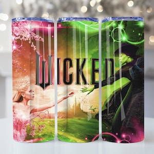 Witch Changed For Good 20oz Skinny Tumbler Wrap Png, Witches Movie 20oz Tumbler Wrap Png, Pink Goes Good With Green Tumbler Png