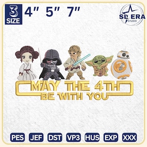 May The 4th Be With You Embroidery Design, Stars Movie Embroidery Design, Movie Cartoon Embroidery Design, Instant Download