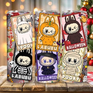 Funny Cartoon Character Tumbler Design Png, Monster Doll Halloween Tumbler Wrap, Trending Pink Cartoon Character 20oz Skinny Tumbler PNG
