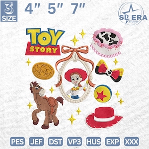 Cowboy Girl Mirror Bow Embroidery Design, Magical Kingdom Embroidery Design, Toys Movie Cartoon Embroidery Design, Instant Download