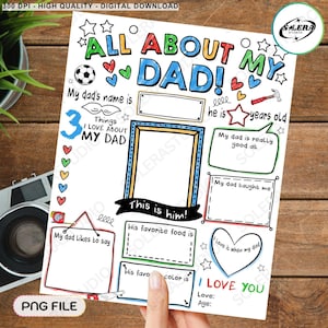 All About My Dad Printable Png, Fathers Day Card Png, Happy Father’s Day Png, Fathers Day Gift From Kids , Dad Questionnaire, Digital File