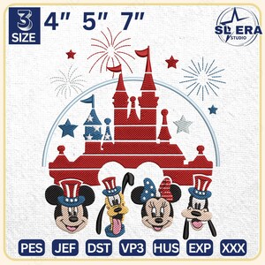 4th Of July Embroidery Design, Patriotic Magic Kingdom Embroidery Design, Mouse And Friends Embroidery Design, Instant Download