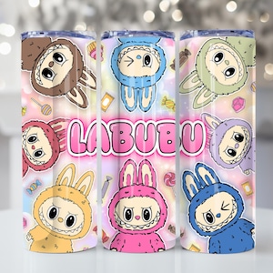 Envoltura para vaso delgado de 20 oz con dibujos animados, PNG, diseño de personaje de dibujos animados rosa de moda, regalo perfecto para niños