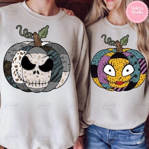 Halloween Nightmare Couple Pumpkin Png: Horror Movie Floral Design (Digital Download)