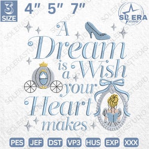 Magic Kingdom Embroidery Design, A Dream Is A Wish Your Heart Makes Embroidery Design, Princess Cartoon Embroidery File, Girl Trip