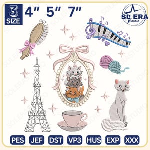 Magic Kingdom Embroidery Design, Cats And Friend Embroidery, Cats Cartoon Mirror Embroidery File, Trendy Cats Mirror Embroidery