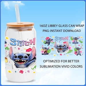Blue Monster Character 16oz Glass Can Wrap, Cartoon 16 oz Glass Can Png, 16 oz Libbey Glass Can Wrap, 16 oz Tumbler Wrap Pngs