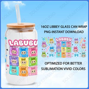 Cartoon 16oz Glass Can Wrap, Cartoon 16 oz Glass Can Png, 16 oz Libbey Glass Can Wrap, 16 oz Tumbler Wrap Png, Sublimation Design