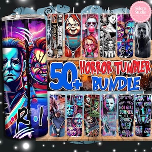 Lot de 50 gobelets d&#39;Halloween tueur 20 oz design png, emballages de gobelets droits personnages d&#39;horreur png, emballage de gobelet de film d&#39;horreur