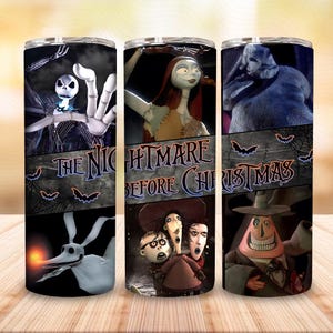 Couple Nightmare Halloween 20oz Skinny Tumbler Png Design, Halloween Friend 20oz Tumbler Png, Halloween Cartoon Nightmare Png