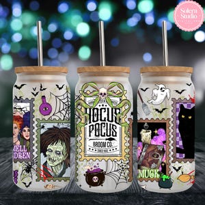 Retro Halloween Witch Sisters PNG: 16 Oz Libbey Glass Can Wrap (Digital Download