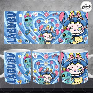 Blue Monster Cartoon 11oz Mug Wrap Sublimation Design, Character Coffee Cup, Cartoon 11oz Mug Template, Digital Download