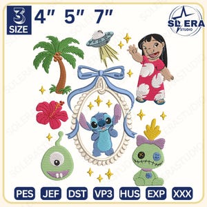 Magical Land Embroidery Design, Funny Alien Embroidery Design, Cartoon Mirror Bow Embroidery Design, Instant Download