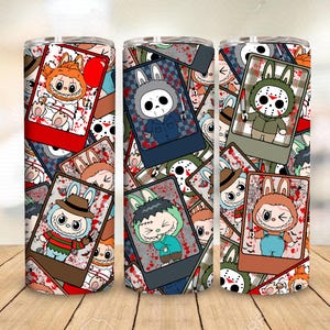 Halloween Monster Doll 20 oz Straight Tumbler Wrap Design, Kawaii Monsters Halloween 20oz PNG for Sublimation, Halloween Horror Movie Png