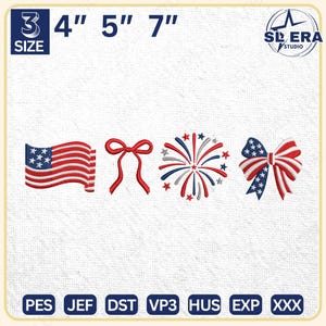 4th Of July Embroidery Design, American Coquette Bow Embroidery Design, American Girly Embroidery Design, Instant Download