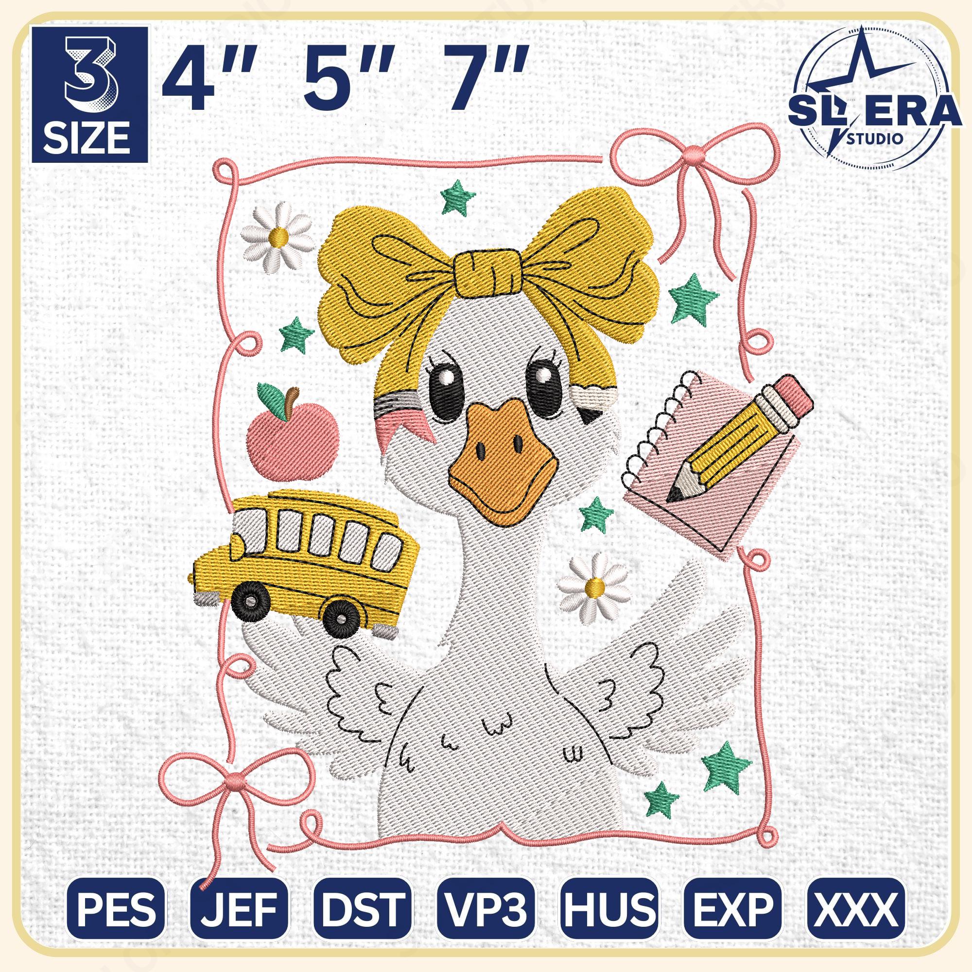 Funny Goose Embroidery, School Teacher Embroidery, Coquette Girl Back to School Design, Teacher Gift Embroidery, Instant Download
