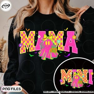 Halloween Neon Checkered Png, Spooky Mama Png, Halloween Neon Mama Mini Png, Spooky Season Png, Halloween Cute Neon Ghost Png, Digital File