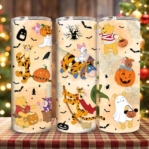 Halloween Cartoon 20oz Tumbler Wrap Design, Honey Bear Cartoon Halloween Skinny Tumbler, Spooky Season 20oz Tumbler png
