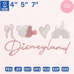Cute Bow Castle Embroidery File, Pink Stitch Design for Travel Outfit, Girly Machine Embroidery Pattern, Instant Download