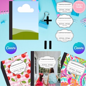 Benutzerdefinierte Komposition Notebook-Vorlage, Komposition Notebook-Cover-Vorlage, Komposition Buch komplett bearbeitbar Canva Rahmen, DIY, digitale Datei