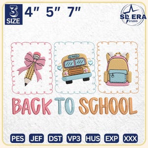 Preppy Back to School Embroidery Design, Boy Girl School Embroidery, First Day of School, Coquette Pencil Bow Embroidery, Machine Embroidery