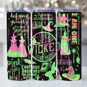Witches Musical Movie 2024 20oz Skinny Tumbler Wrap Png, Witches Movie Tumbler Wrap Png, Defying Gravity 20oz Coffee Tumbler Wrap Png