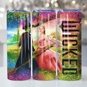 Witch Pink And Green 20oz Skinny Tumbler Png, Trending Tumbler Png, Wicked Change For Good Sublimation, Witch 20oz Straight Tumbler Wrap Png