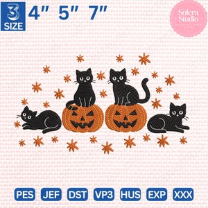 Black Cat Embroidery File: Halloween Pumpkin, Spooky Fall Design (Instant Download)