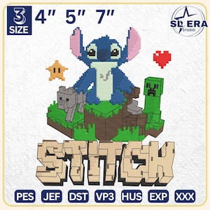 Pixel Cartoon Embroidery Design, Funny Pixel Blue Monster Embroidery Design, Pixel Game Inspired Embroidery Design, Instant Download
