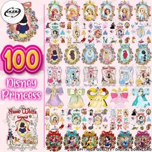 100+ personaggi della principessa Coquette Mirror PNG Bundle, file digitali della principessa Coquette Bow, viaggio in famiglia PNG, divertenti amici dei cartoni animati PNG