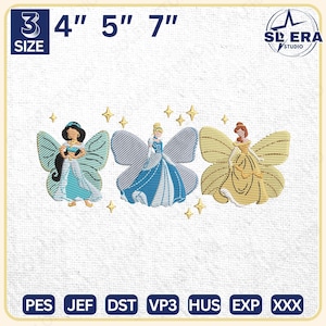 Princess And Friend Embroidery, Magic Kingdom Embroidery Design, Princess Cartoon Embroidery File, Princess Butterfly Embroidery