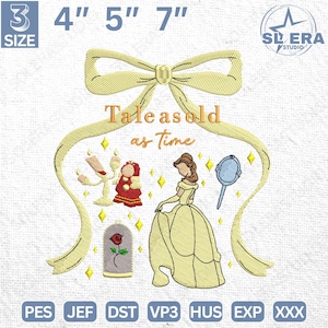 Tale As Old As Time Embroidery File, Movie Cartoon Embroidery Design, Coquette Bow Cartoon Princess Embroidery Design, Instant Download