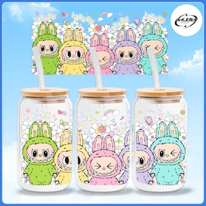 Cartoon 16oz Glass Can Wrap, Cartoon 16 oz Glass Can Png, 16 oz Libbey Glass Can Wrap, 16 oz Tumbler Wrap Png, Sublimation Design