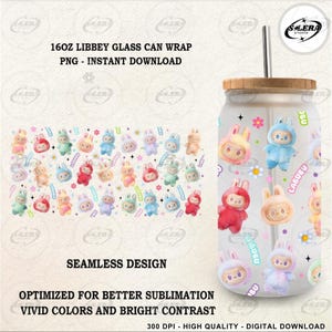 Cartoon 16oz Glass Can Wrap, Cartoon 16 oz Glass Can Png, 16 oz Libbey Glass Can Wrap, 16 oz Tumbler Wrap Png, Sublimation Design