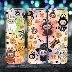 Halloween Monster Character Tumbler Design Png, Monster Doll Halloween Tumbler Wrap, Trending Pink Cartoon Character 20oz Skinny Tumbler PNG