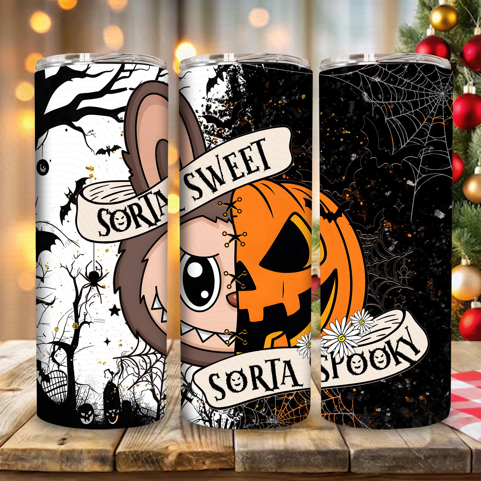 Sorta Sweet Sorta Spooky 20 oz Skinny Tumbler Wrap Sublimation Design, Doll Pumpkin Halloween 20 oz Skinny Tumbler Wrap, Instant Download