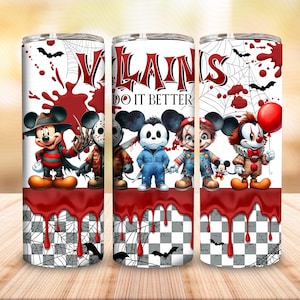 Halloween Cartoon Horror Movie 20oz Tumbler Wrap Design, Killers Cartoon Halloween Skinny Tumbler, Trick or Treat 20oz Tumbler png