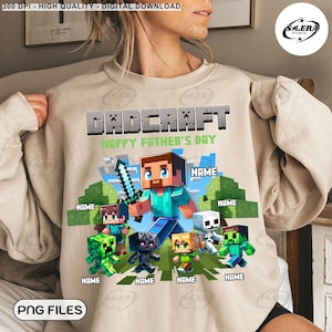Personalized DadCraft With Kids Png, Happy Father's Day Gift, Gamer Dad Png, Cartoon Dad Png, Dad Video Game Movie Png, Sublimation File